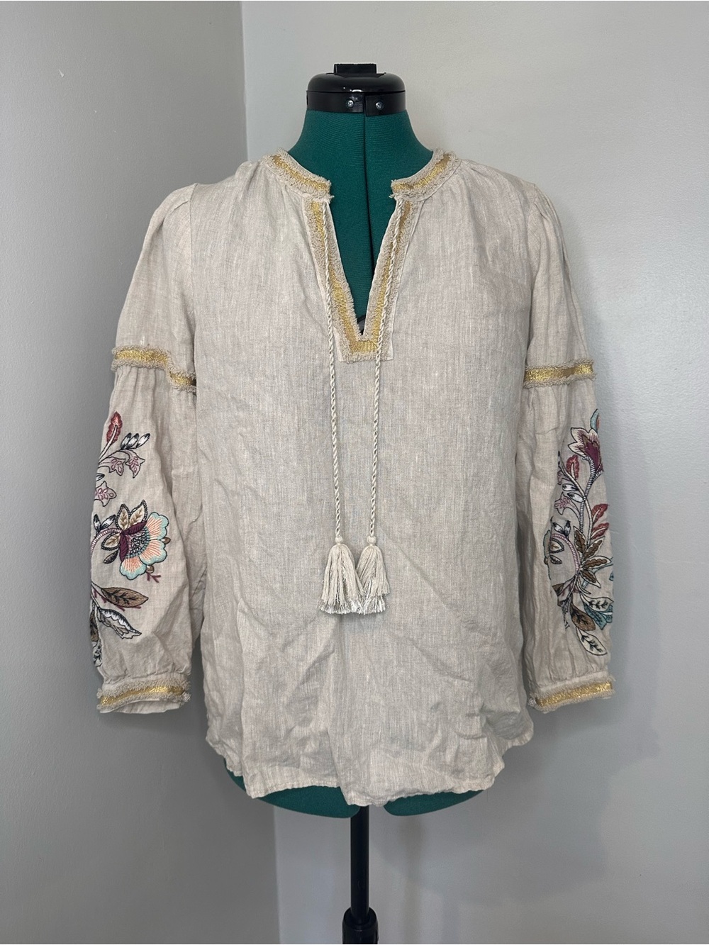 Chico's Linen Top in Natural Cream chicos size 4